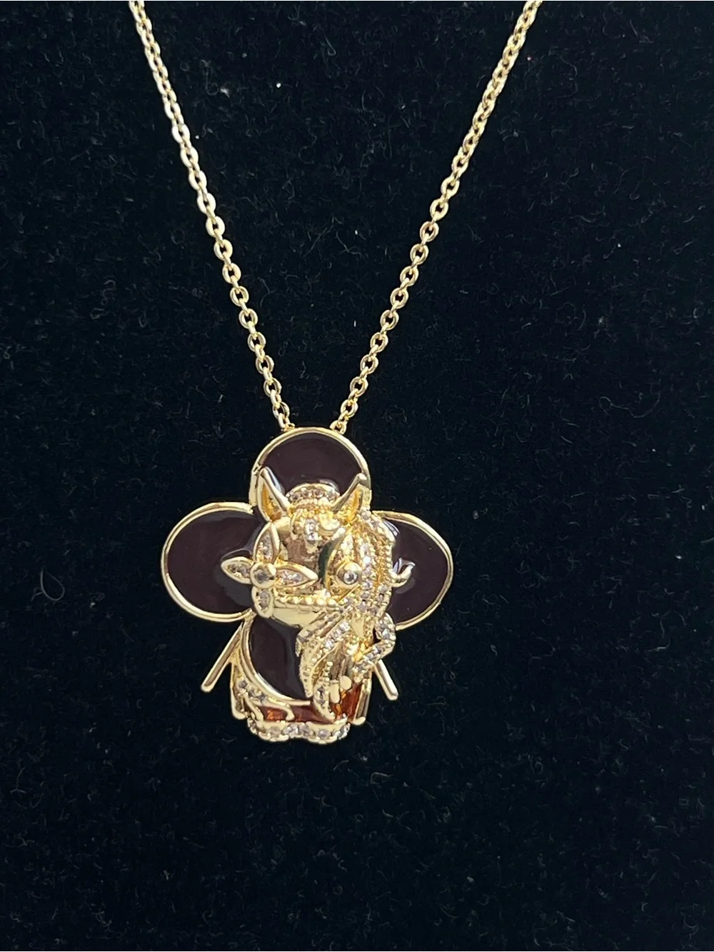 🩷- Gold and matron dragon  Floral Pendant Necklace